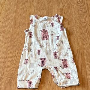 Cream Baby Romper with Pink Highland Cow Print